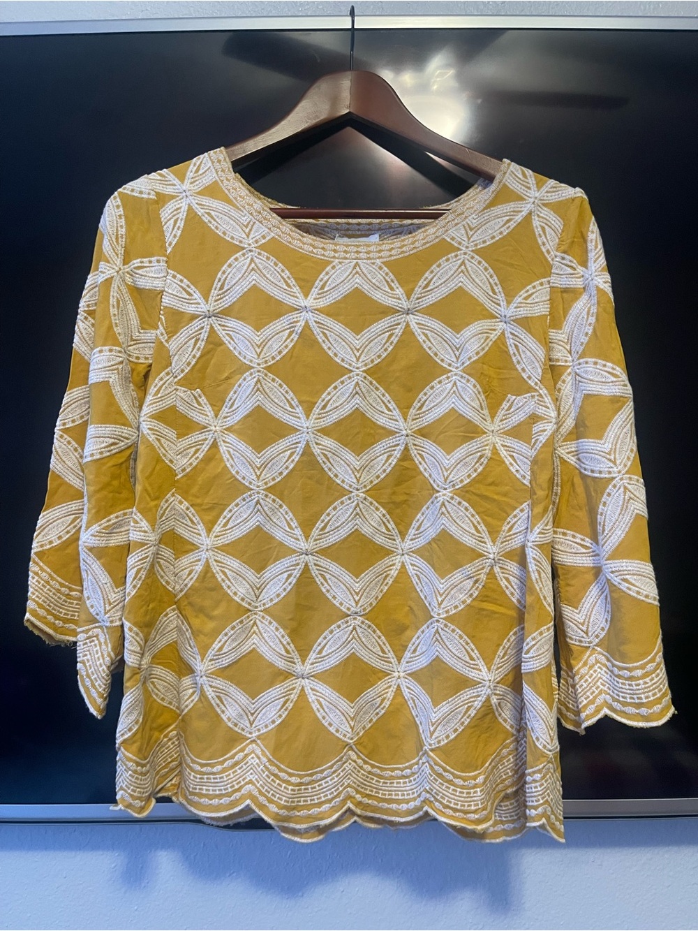 Monroe & Main Mustard Embroidered Scoop Neck Tunic